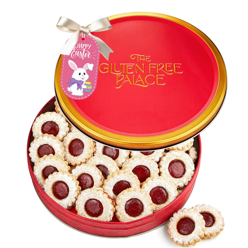 Gluten Free Palace cookie gift basket in a red tin, perfect for gifting