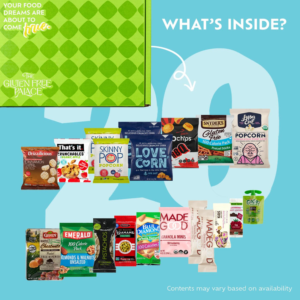 Gluten Free Palace dairy-free non-GMO snacks assortment emphasizes plant-based choices.