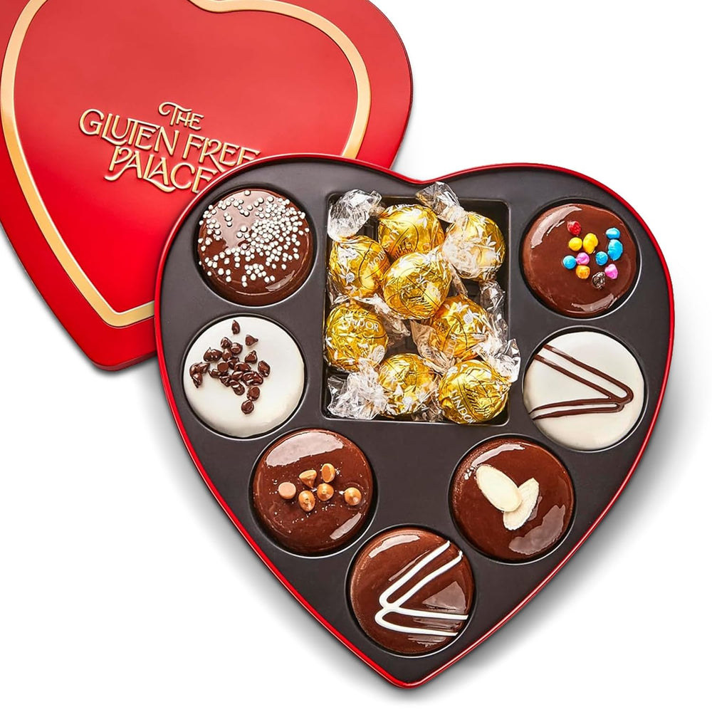 Gluten Free Palace heart tin gift box with gluten-free cookies for Easter gifting.