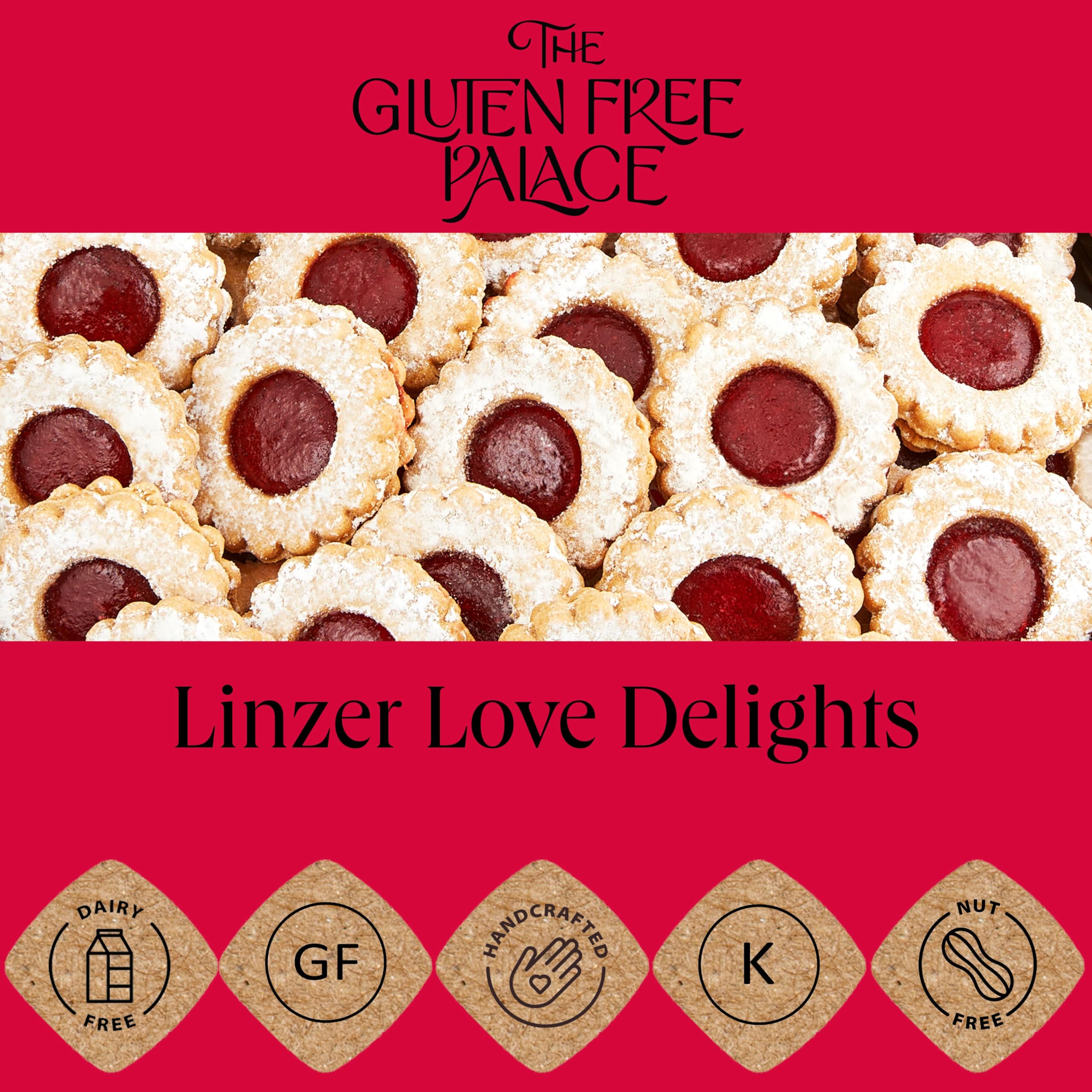 Gluten Free Palace red tin packaging keeps cookies fresh for gifting