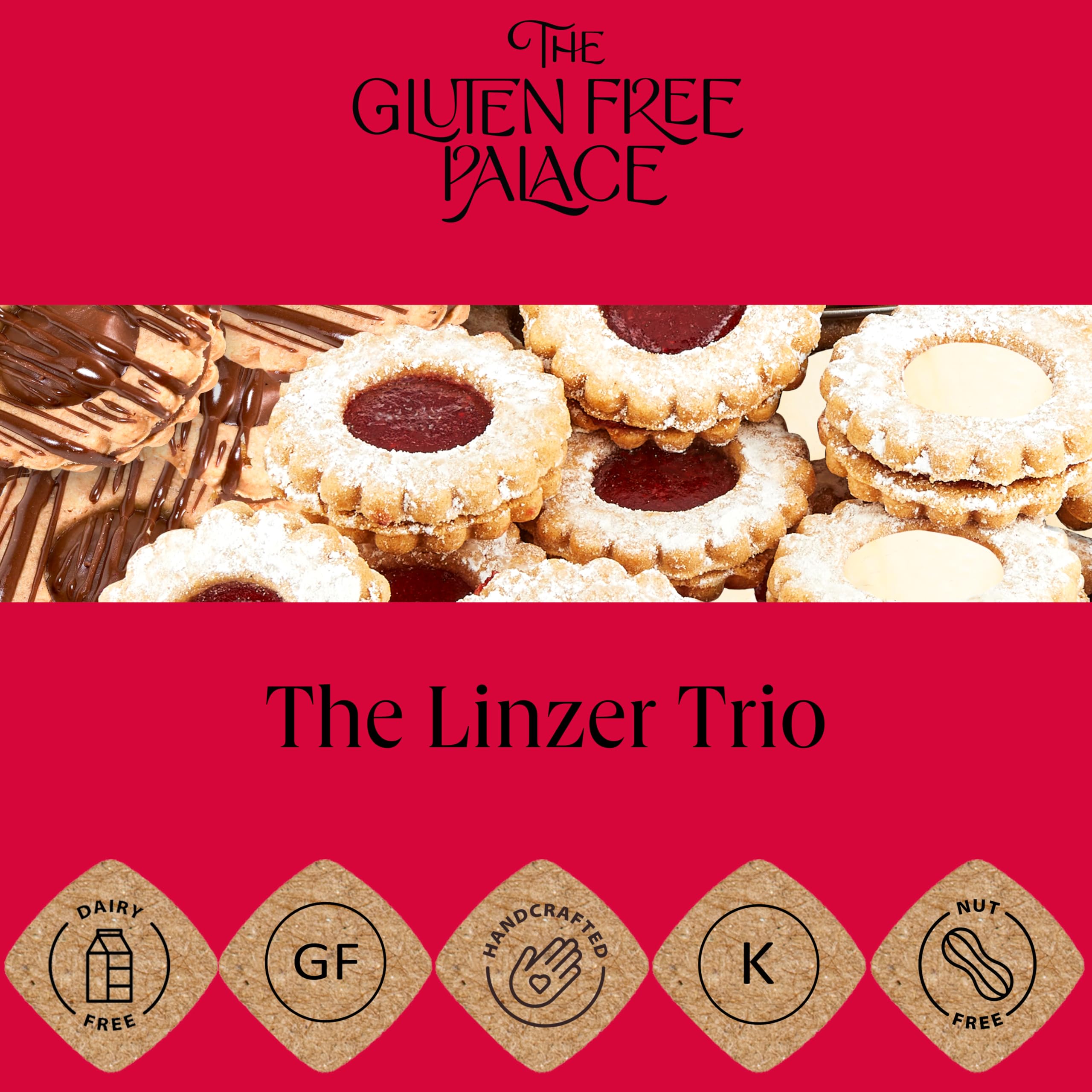 Gluten Free Palace red tin packaging preserves freshness while elevating gift presentation.