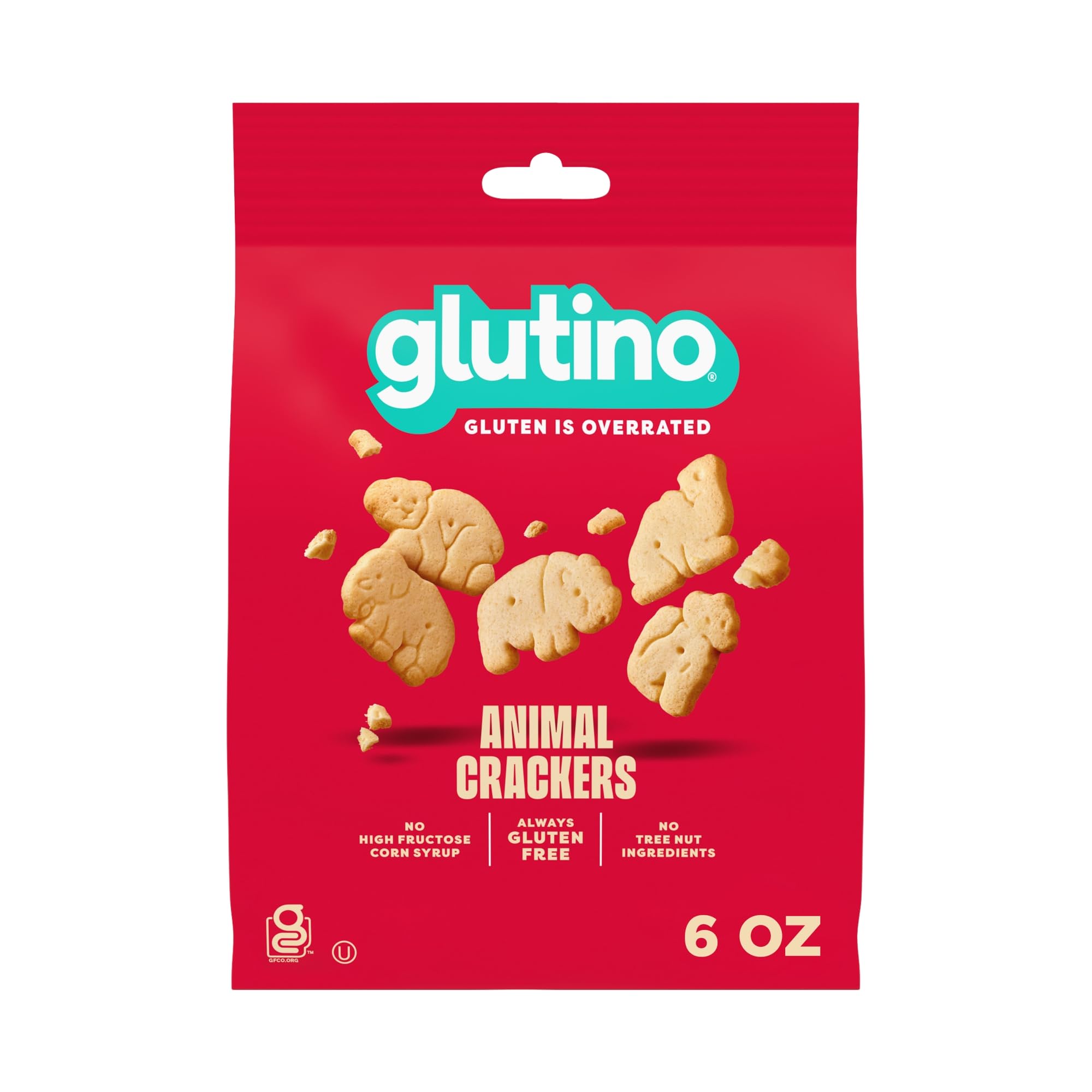 The Glutino Animal Crackers original bag shows gluten-free packaging for on-the-go snacking