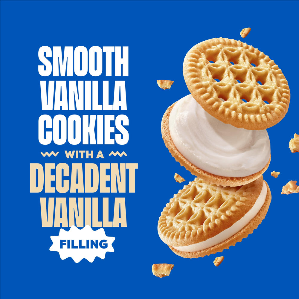Packaging display of Glutino Vanilla Creme Cookies highlighting gluten-free benefits.