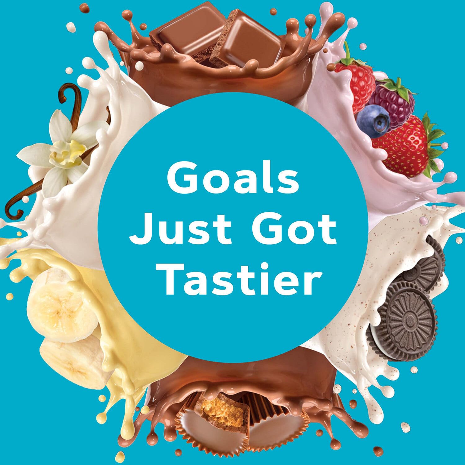 GNC Total Lean Lean Shake 25 Rich Chocolate protein powder scoop reflecting 25g protein.