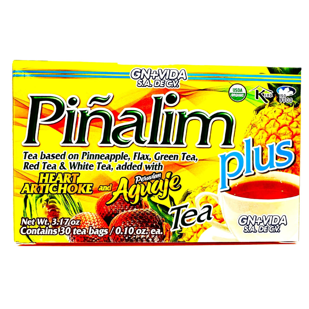 GN+Vida Pinalim Plus tea bag close-up highlighting caffeine-free detox blend.
