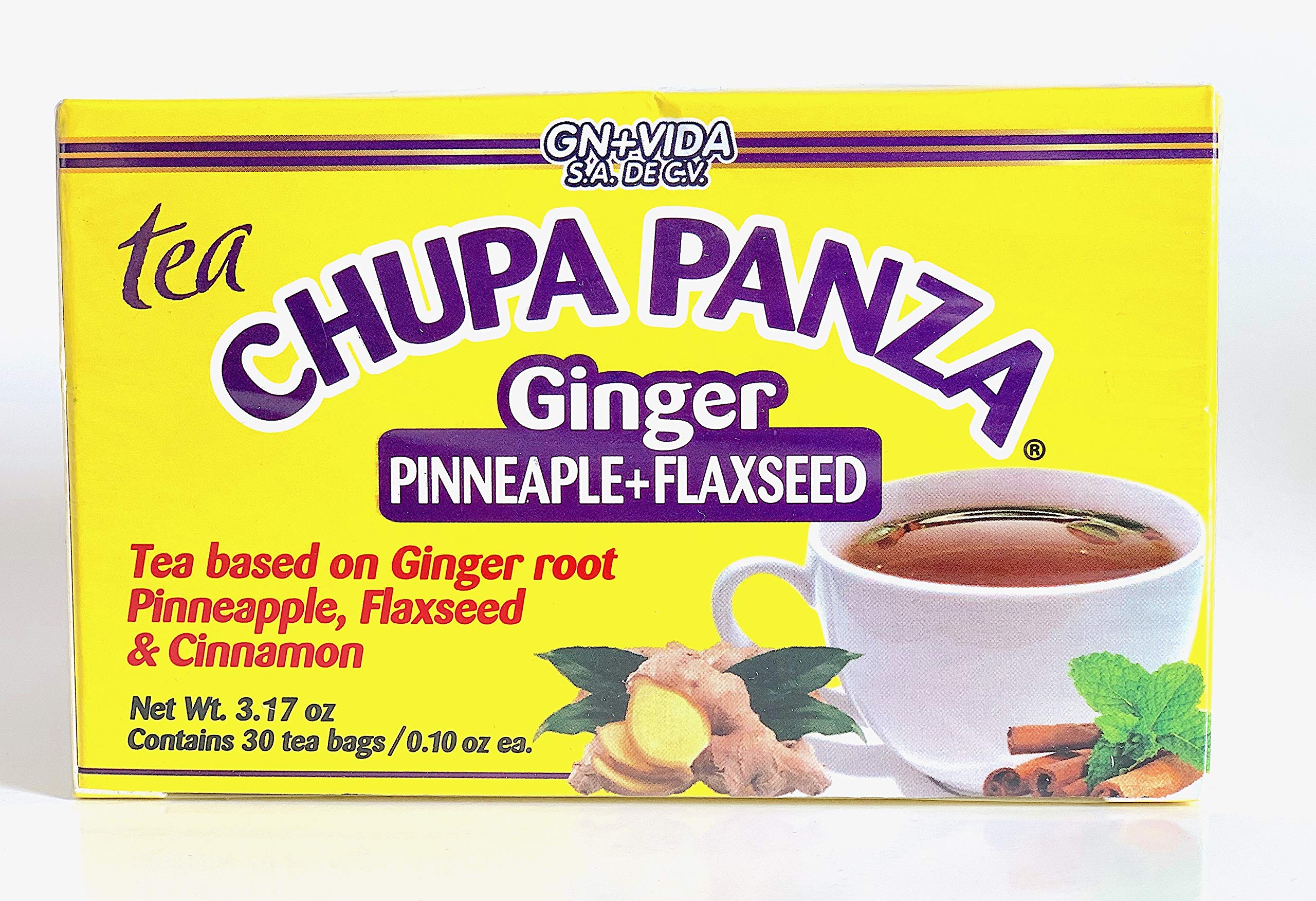 GN+Vida Chupa Panza tea with ginger and pineapple supports gentle cleansing and regularity.