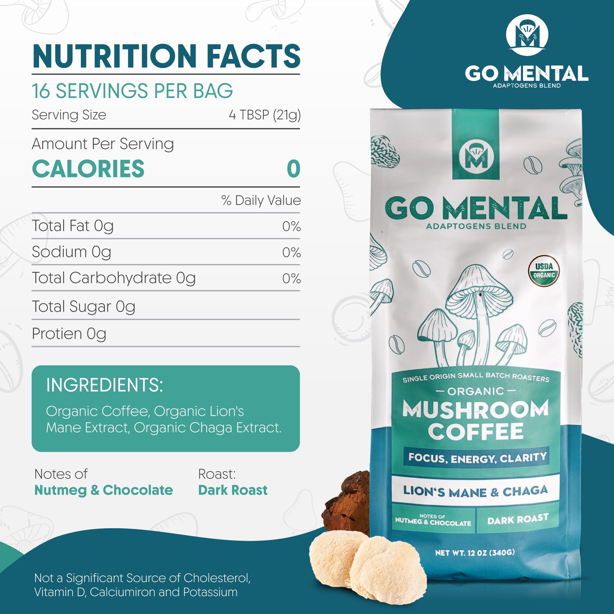 GO MENTAL organic coffee ground close-up for brewing excellence.