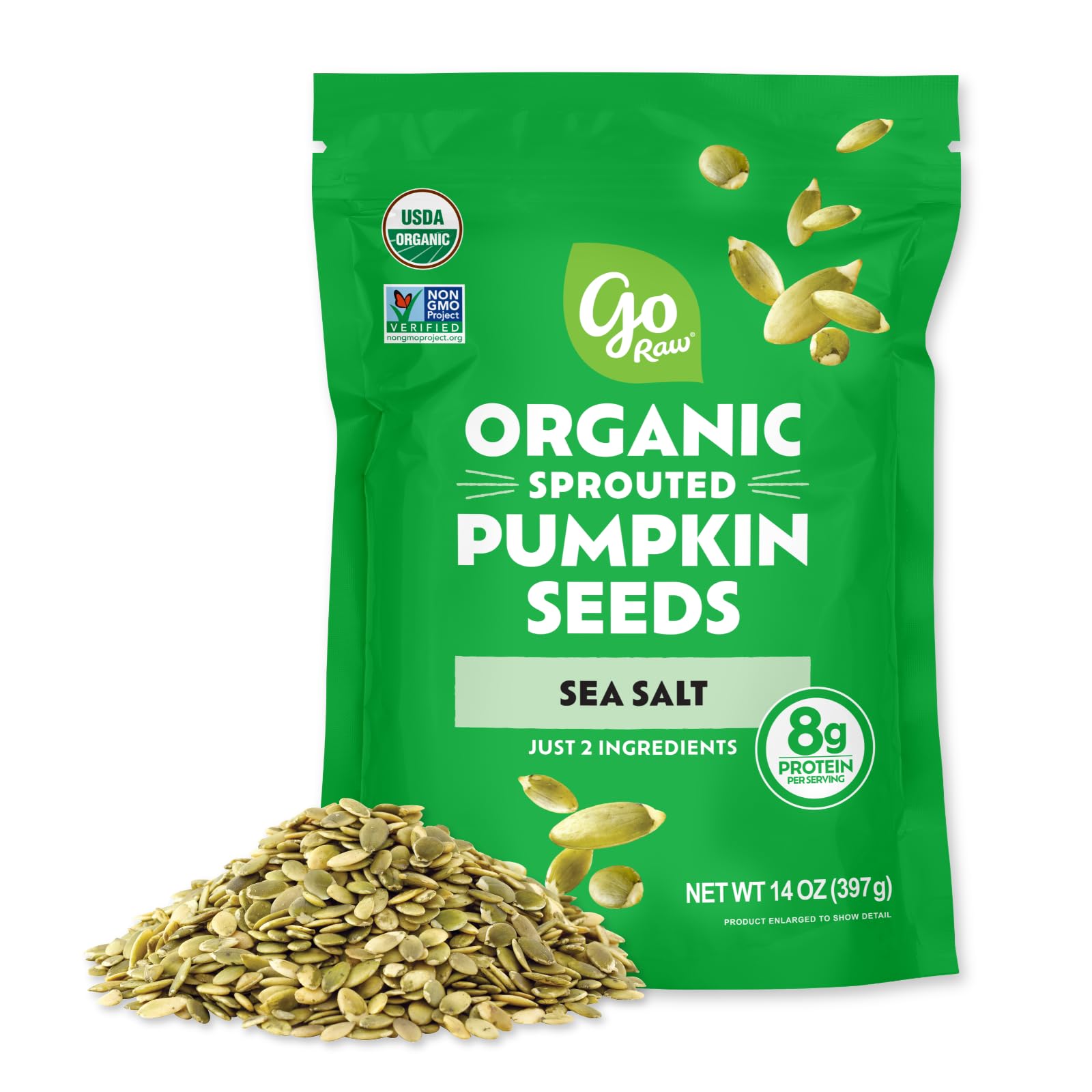 Go Raw Organic Sprouted Pumpkin Seeds in a bowl for a crunchy, fiber-friendly snack