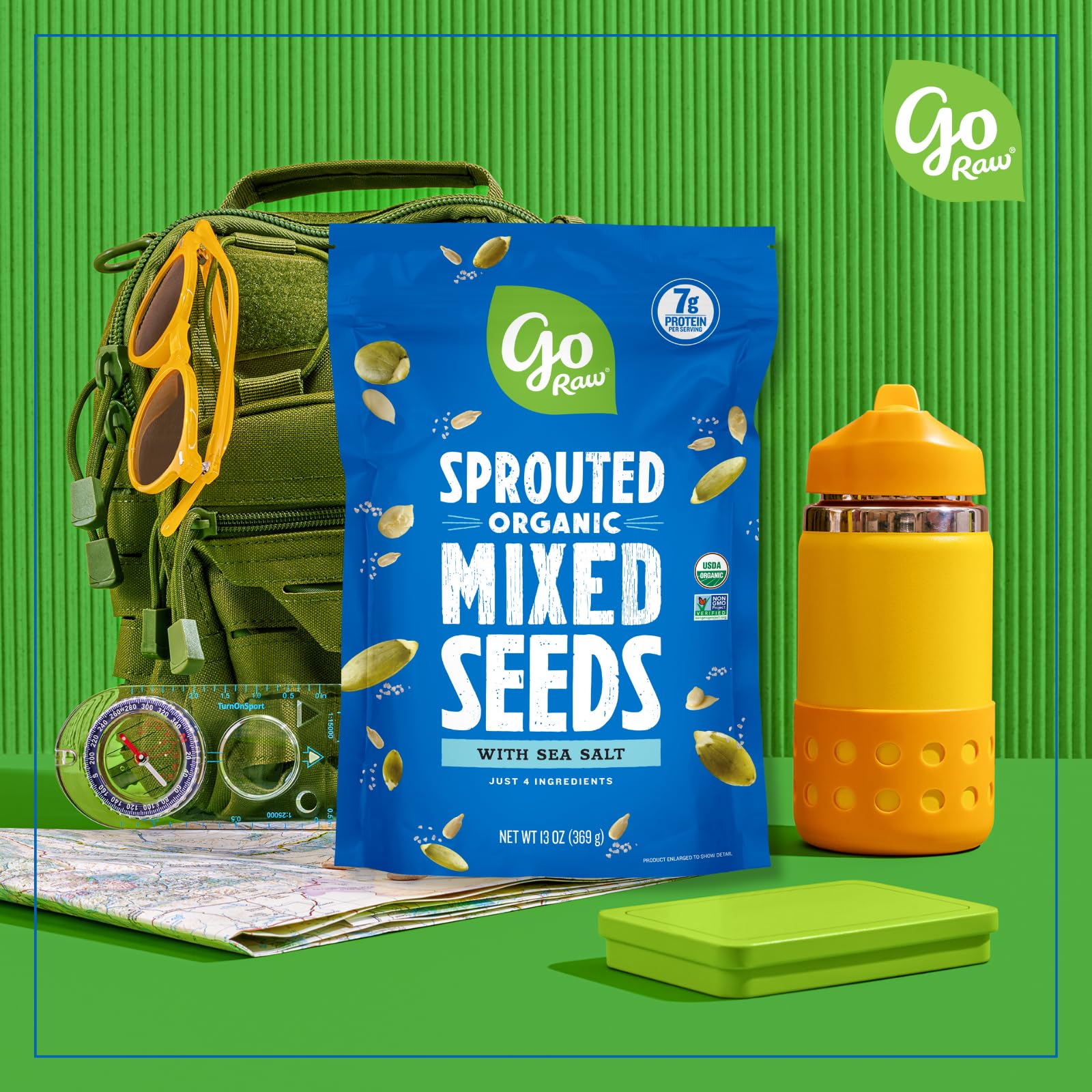 Go Raw resealable pouch preserves freshness and flavor.