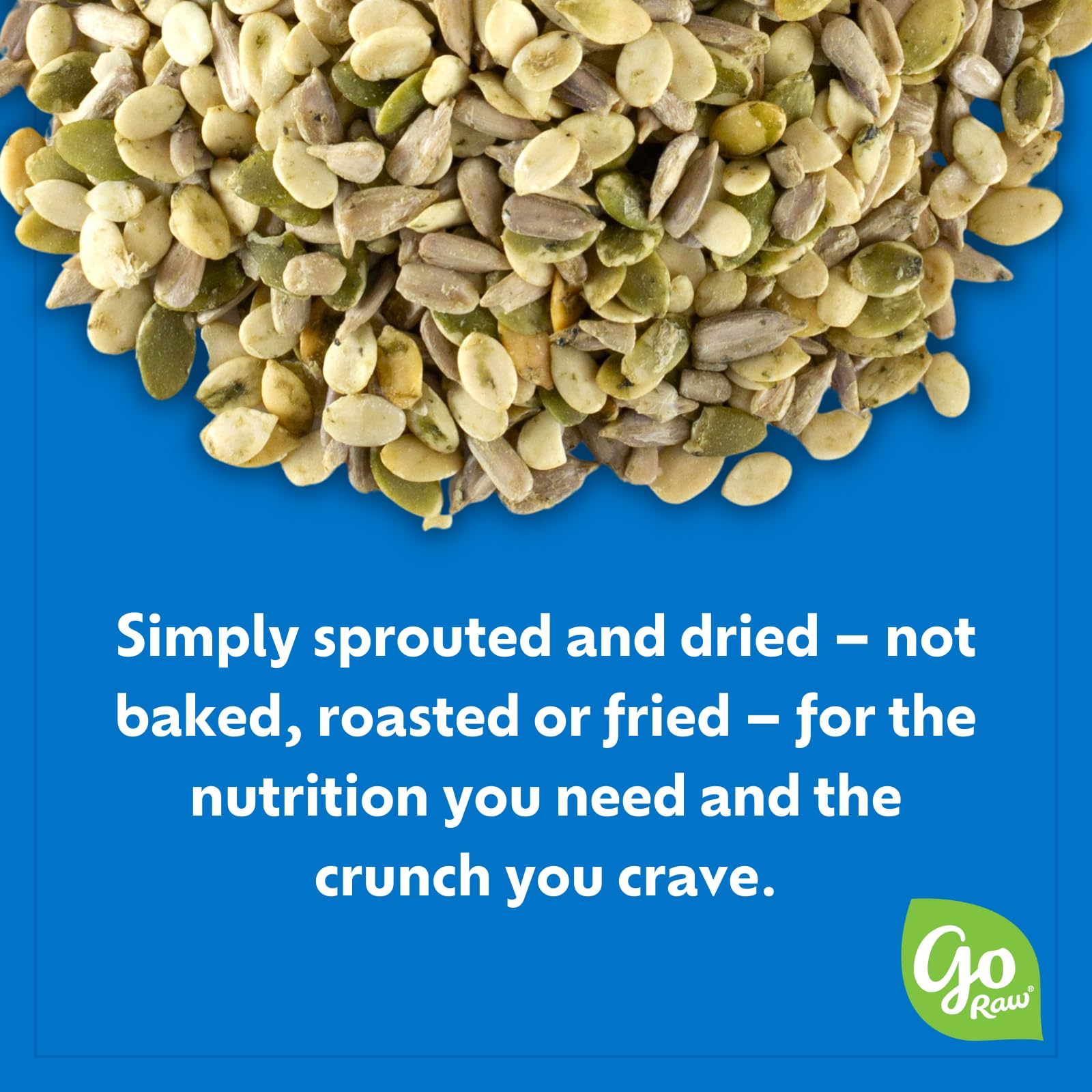 Close-up of Go Raw sprouted seeds showing crunchy texture.