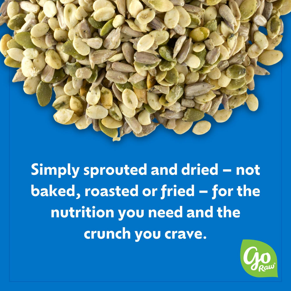 Close-up of Go Raw sprouted seeds showing crunchy texture.