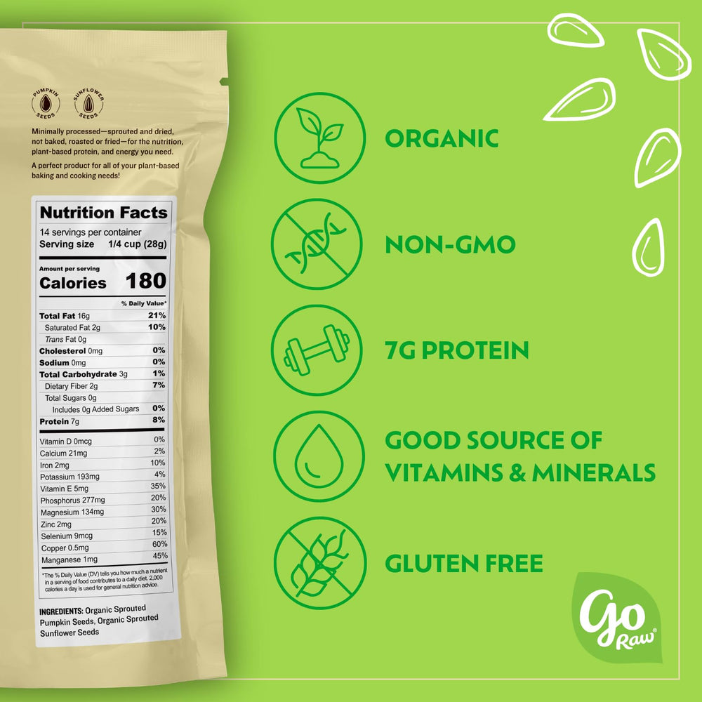 Go Raw sprouted sunflower seed mix bag showcases savory crunch perfect for salads