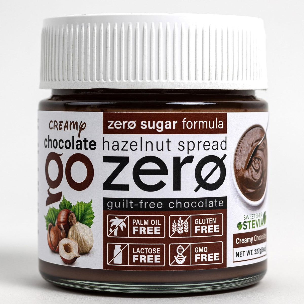 Go Zero Creamy Hazelnut Spread jar with smooth texture for toast.