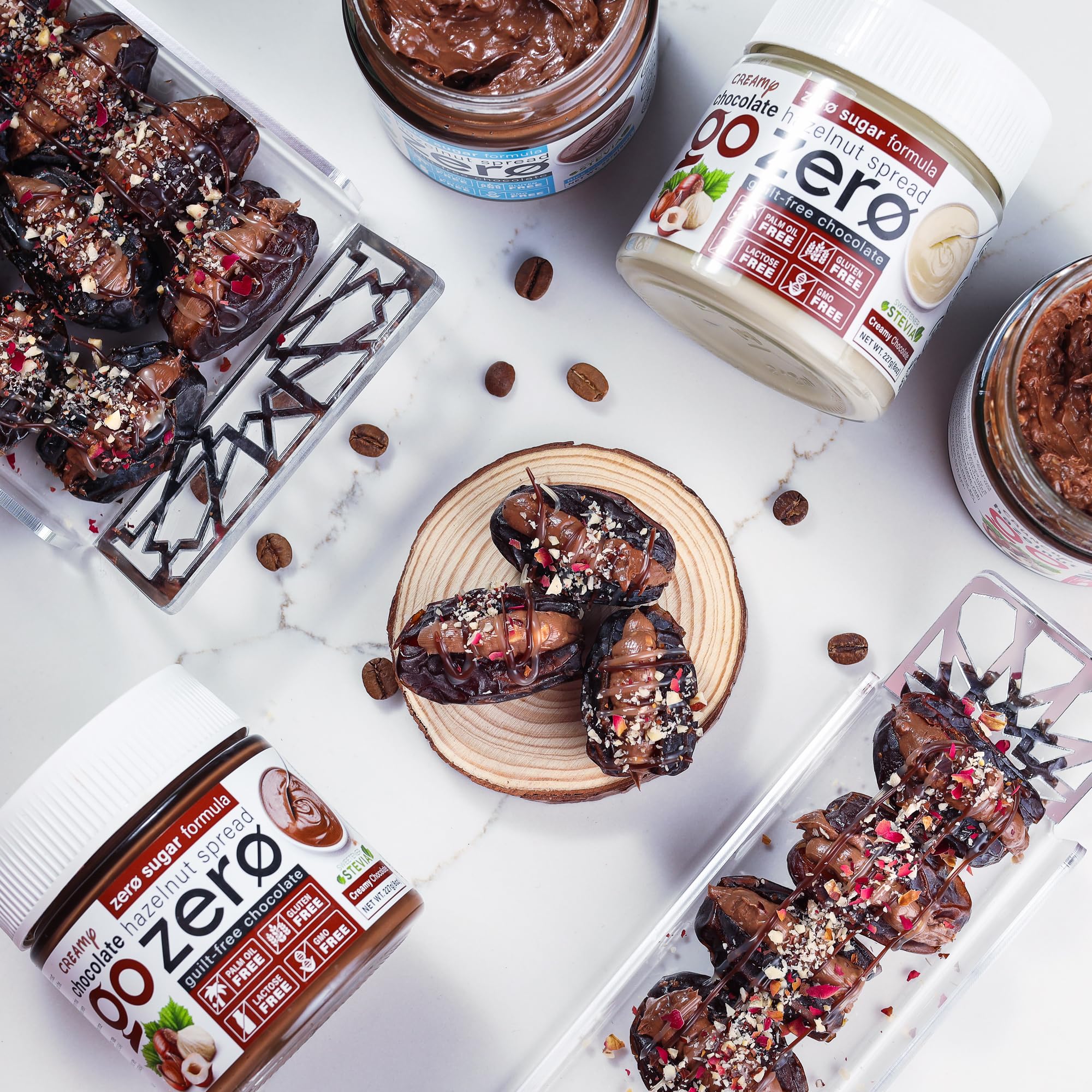 Go Zero hazelnut spread on oats with fresh fruit.