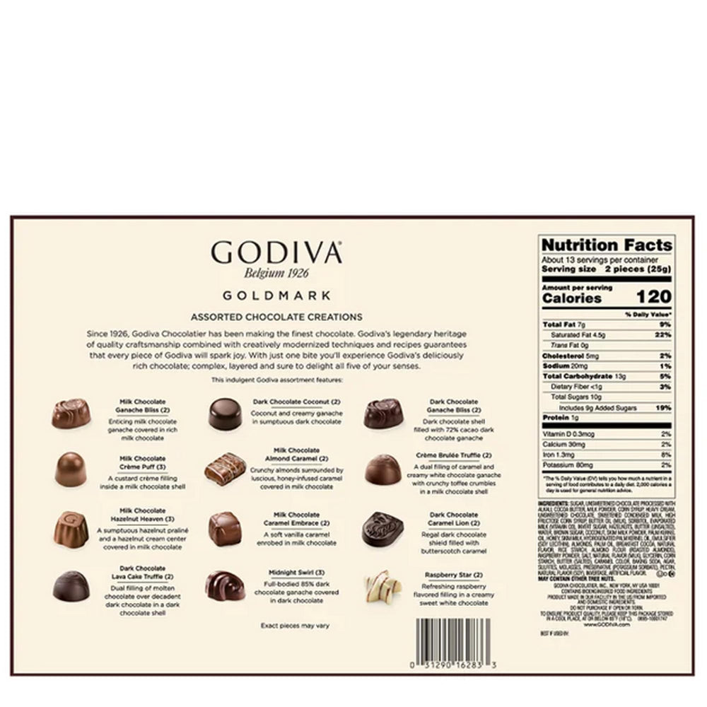 Close-up of Godiva Goldmark packaging highlighting premium chocolate variety.