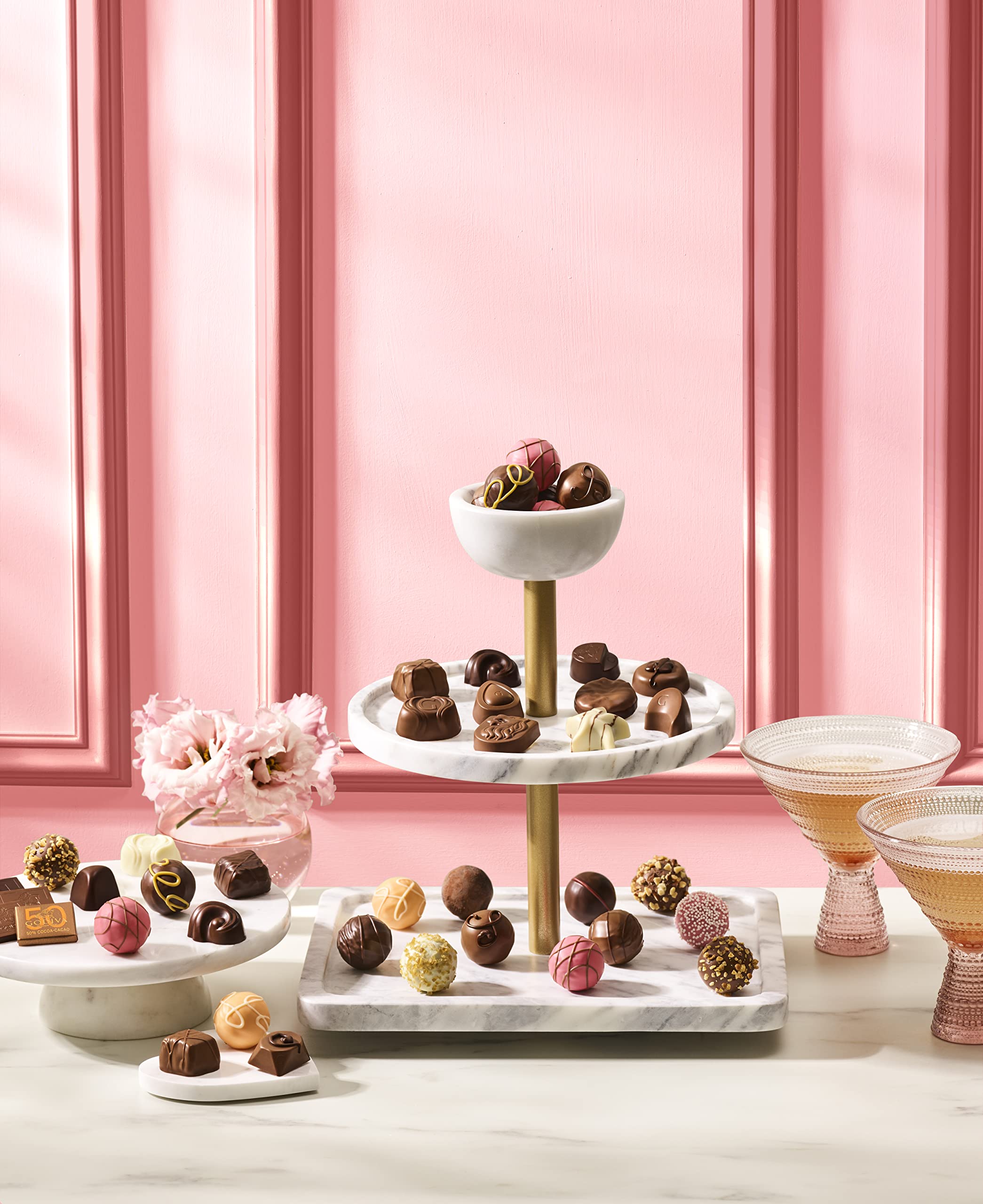 Godiva gift box angled view, elegant presentation for celebrations