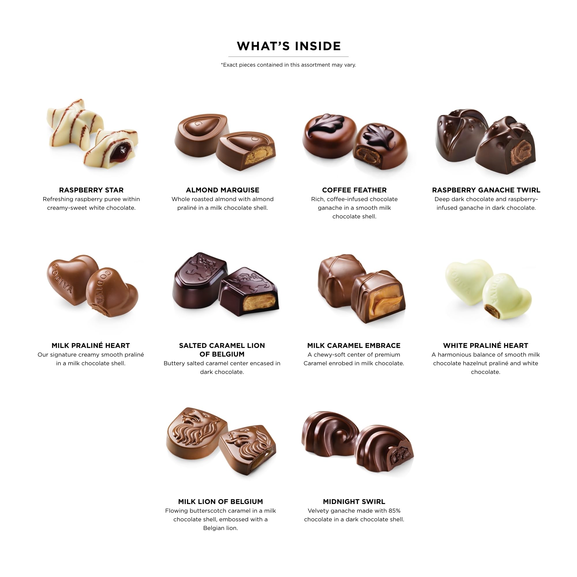 Godiva Gold Ribbon 18-Piece Box opened to reveal assorted chocolates for gifting.