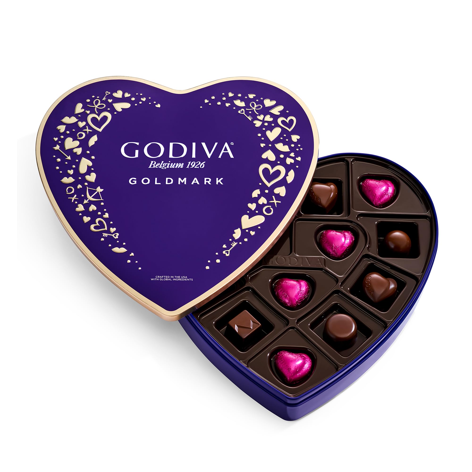 Godiva Goldmark Heart Box with 14-piece dark chocolates and ganache