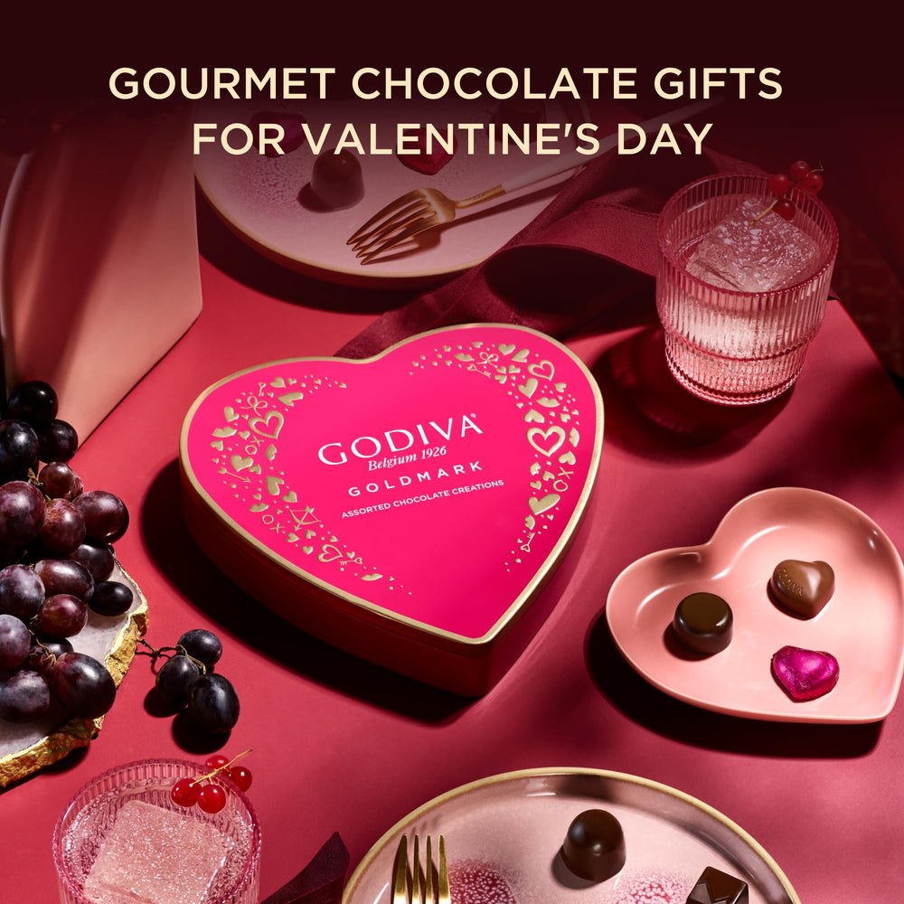 Godiva Goldmark heart tin from the side showcasing premium keepsake design.