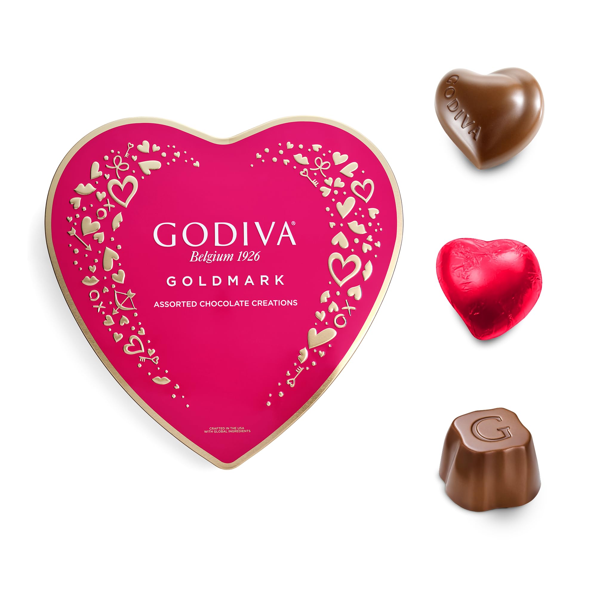 Godiva Goldmark chocolates assortment on a platter, ready for gifting.