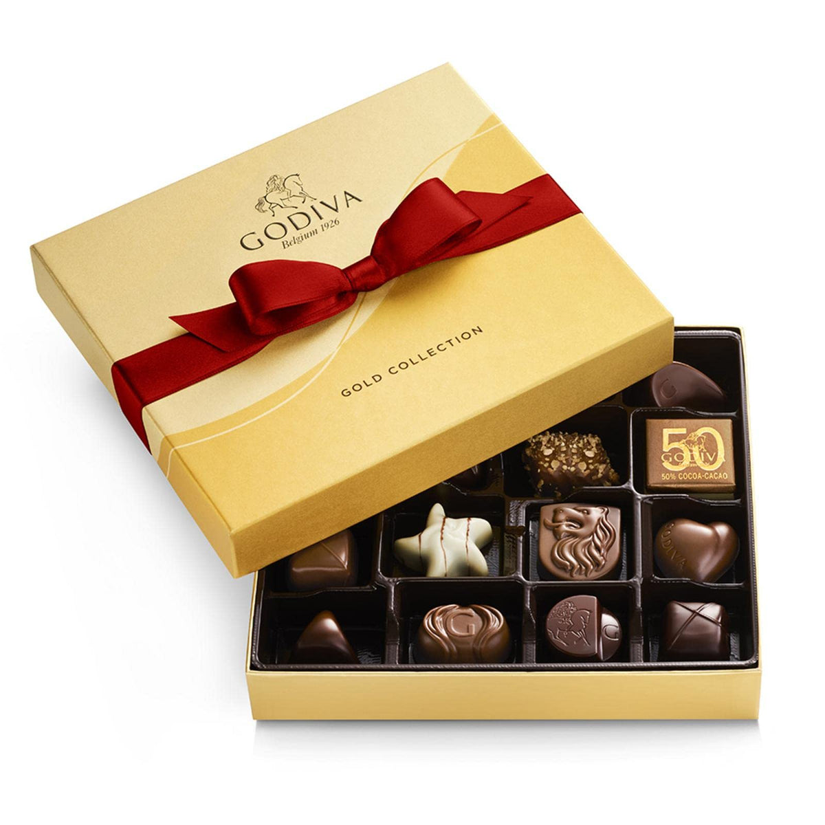 Godiva holiday gift box with red ribbon, ready for gifting on special occasions