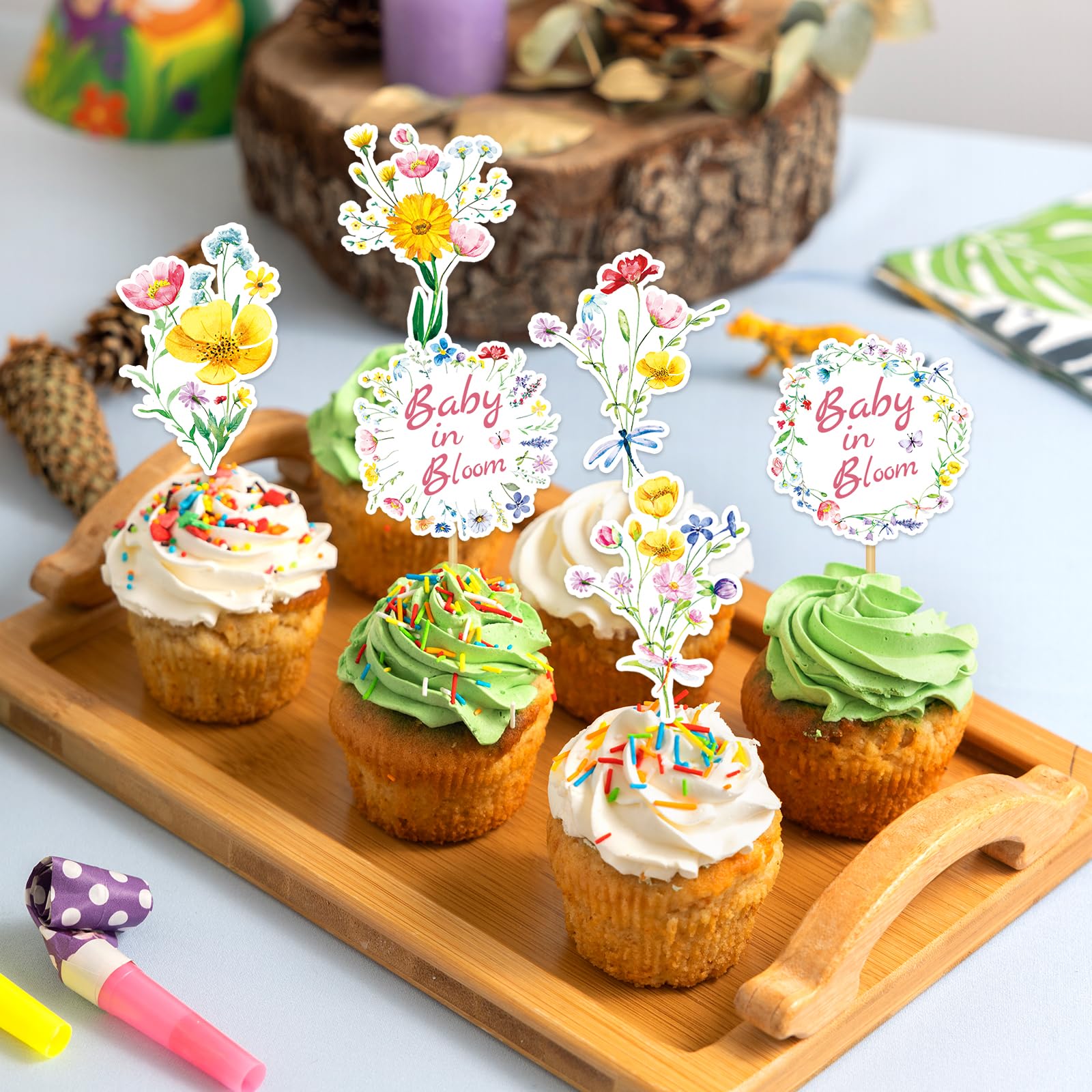 GodMax wildflower pattern toppers printed on sturdy cardboard for parties