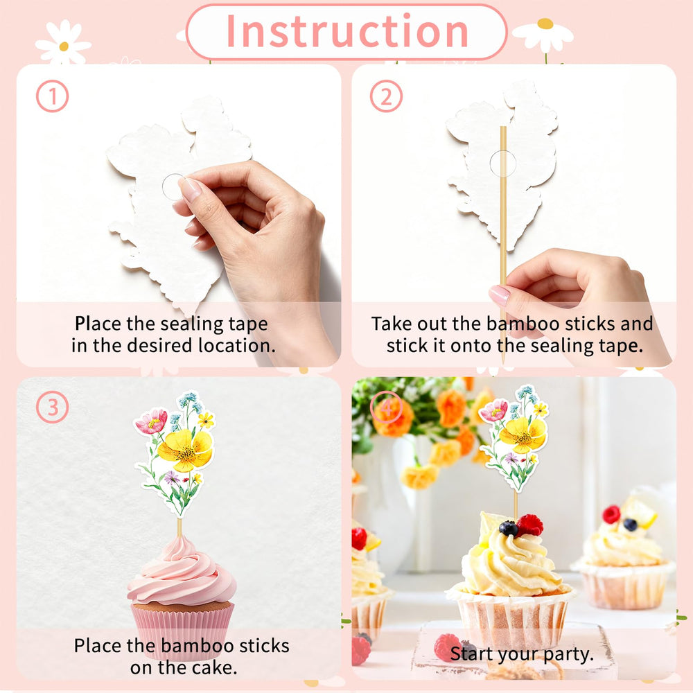 GodMax eight wildflower styles toppers for baby showers and garden parties