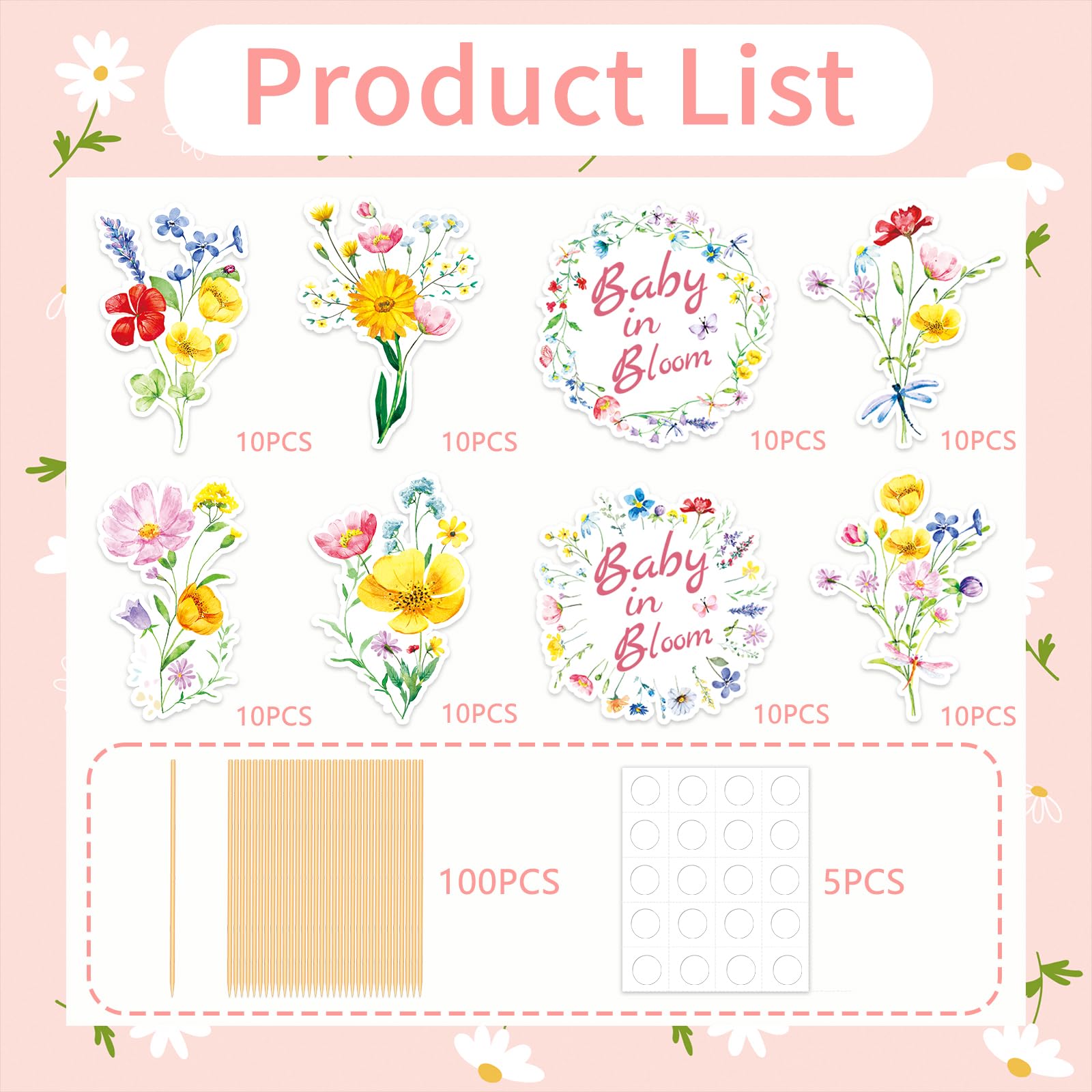 GodMax cupcake toppers fit with other Baby In Bloom decor for cohesive styling