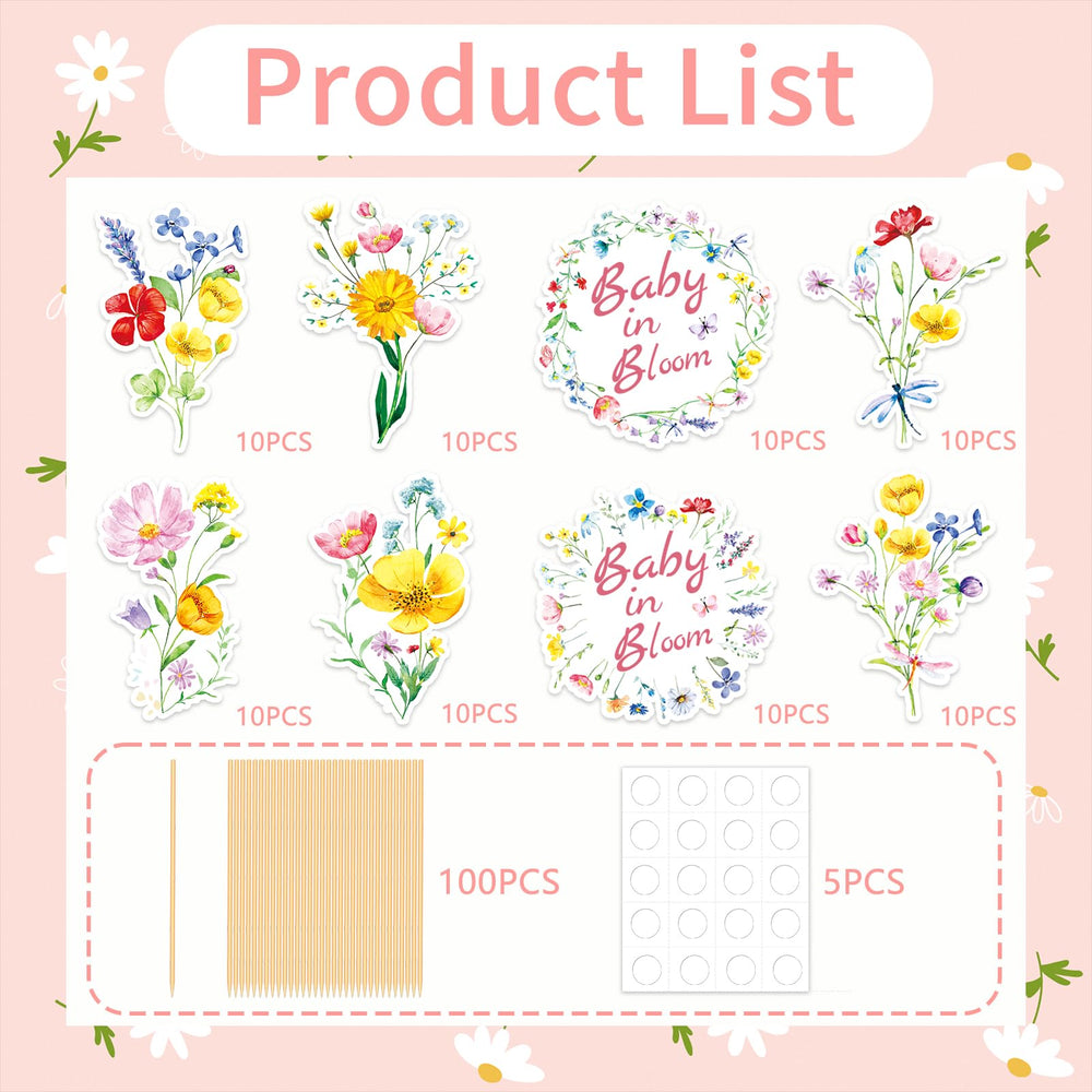 GodMax cupcake toppers fit with other Baby In Bloom decor for cohesive styling
