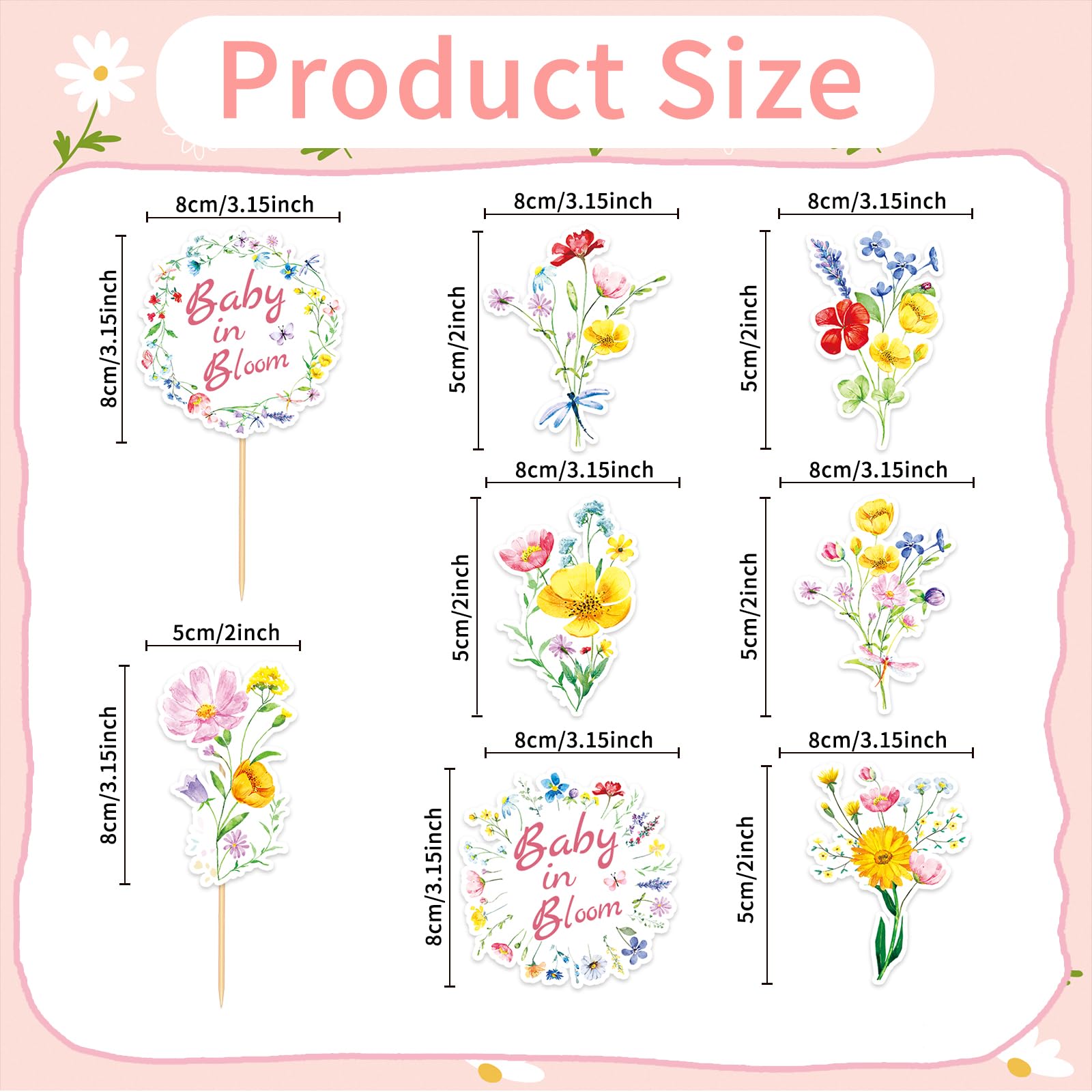 GodMax wildflower toppers with bamboo sticks for quick DIY cake decorating