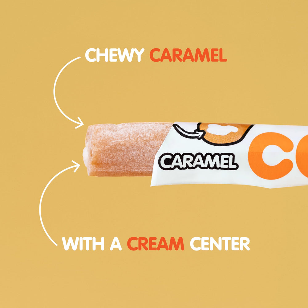 Goetze's Cow Tales creamy center caramel; indulgent texture for a satisfying bite.
