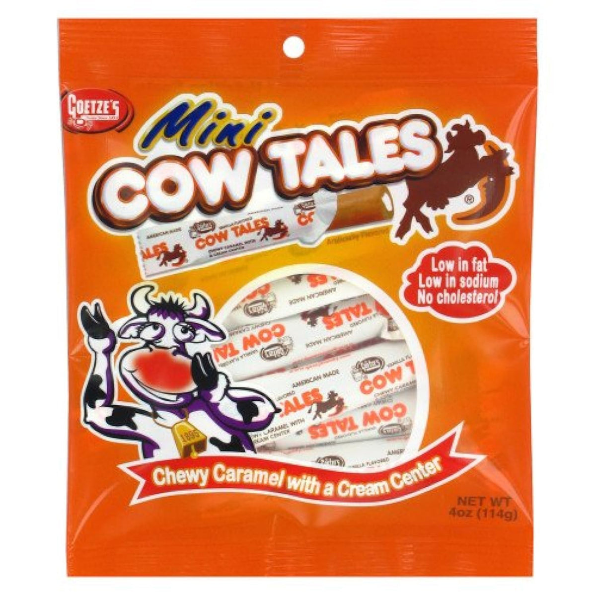Goetze's Vanilla Cow Tales Minis packaging highlights fresh cream caramel, ideal for on-the-go snacking.