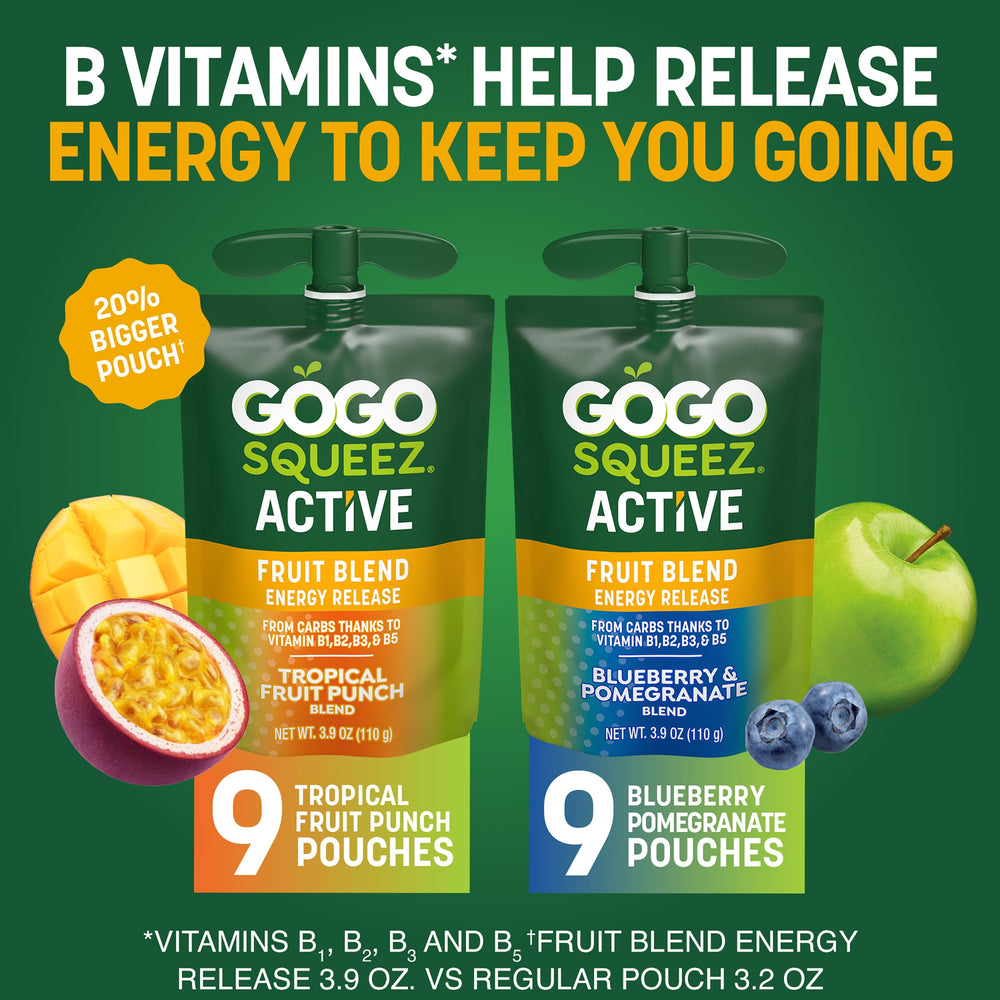 GoGo squeeZ Active Energy Release kosher BPA-free packaging close-up.