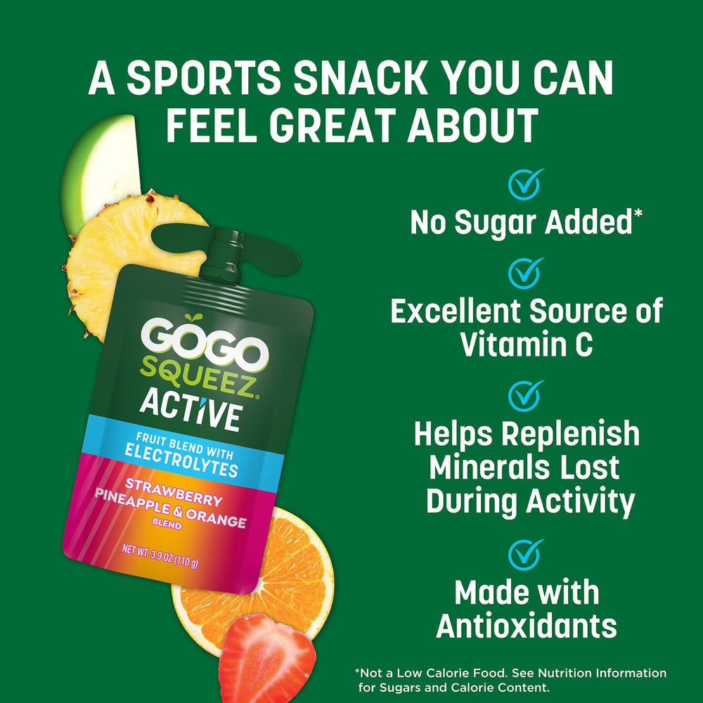 Antioxidant-rich GoGo squeeZ Active with Vitamin C, A, E.