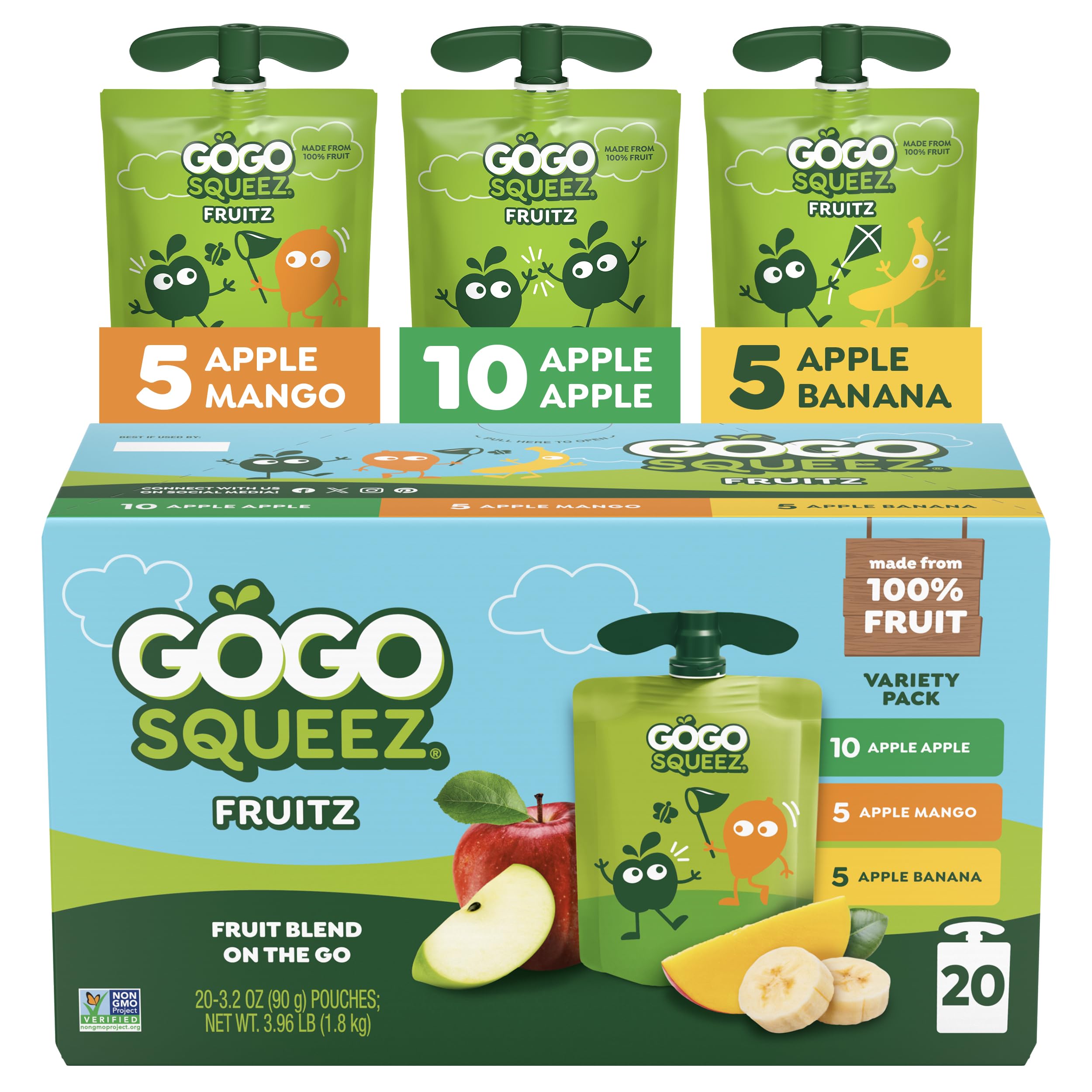 GoGo squeeZ Apple Apple pouch pack of 20 for on-the-go snacking