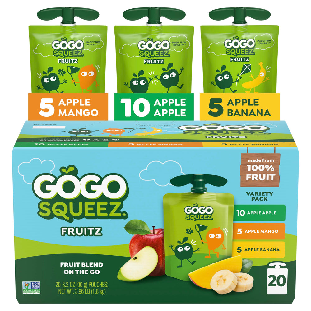 GoGo squeeZ Apple Apple pouch pack of 20 for on-the-go snacking