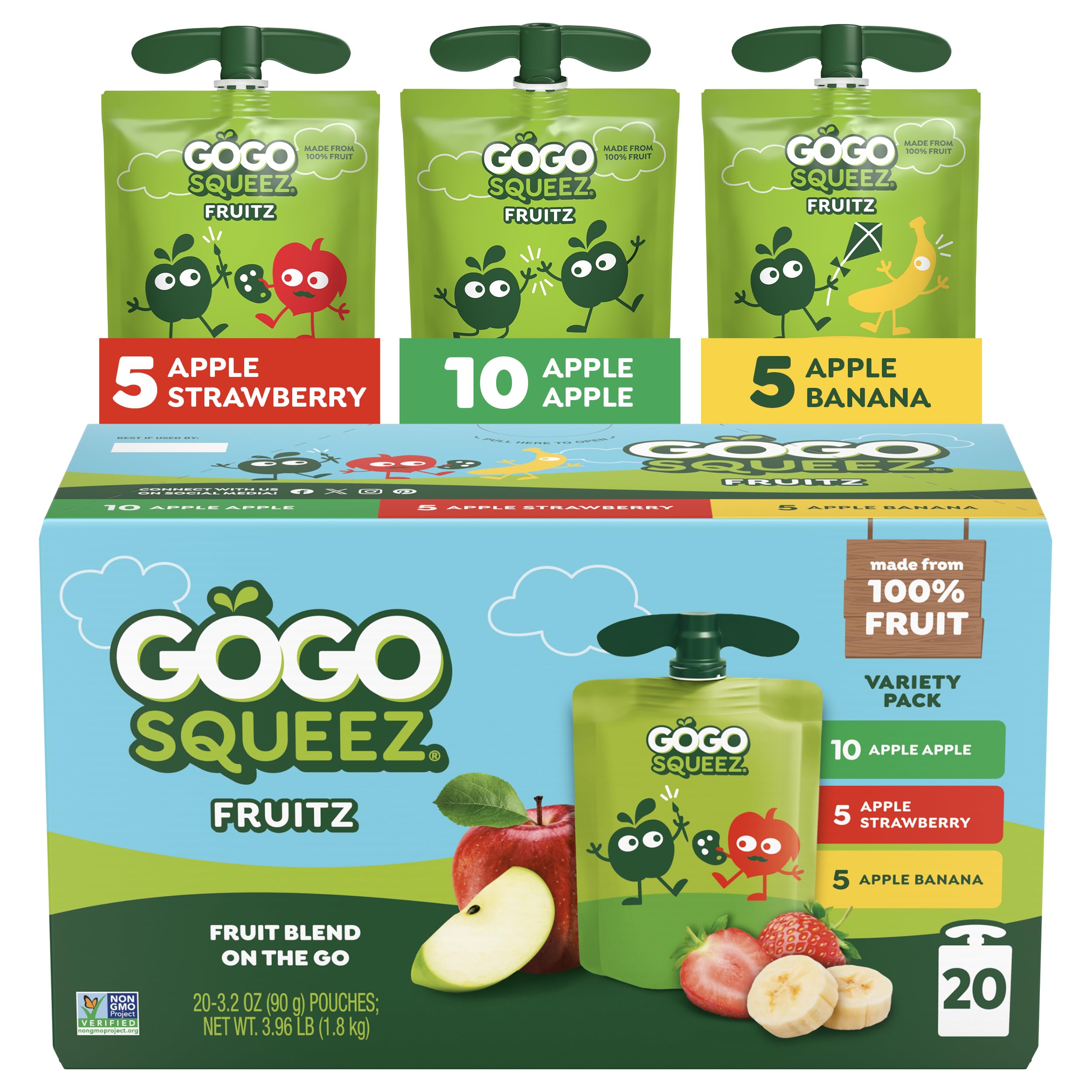GoGo squeeZ Apple Apple puree pouch for on-the-go unsweetened snacking.