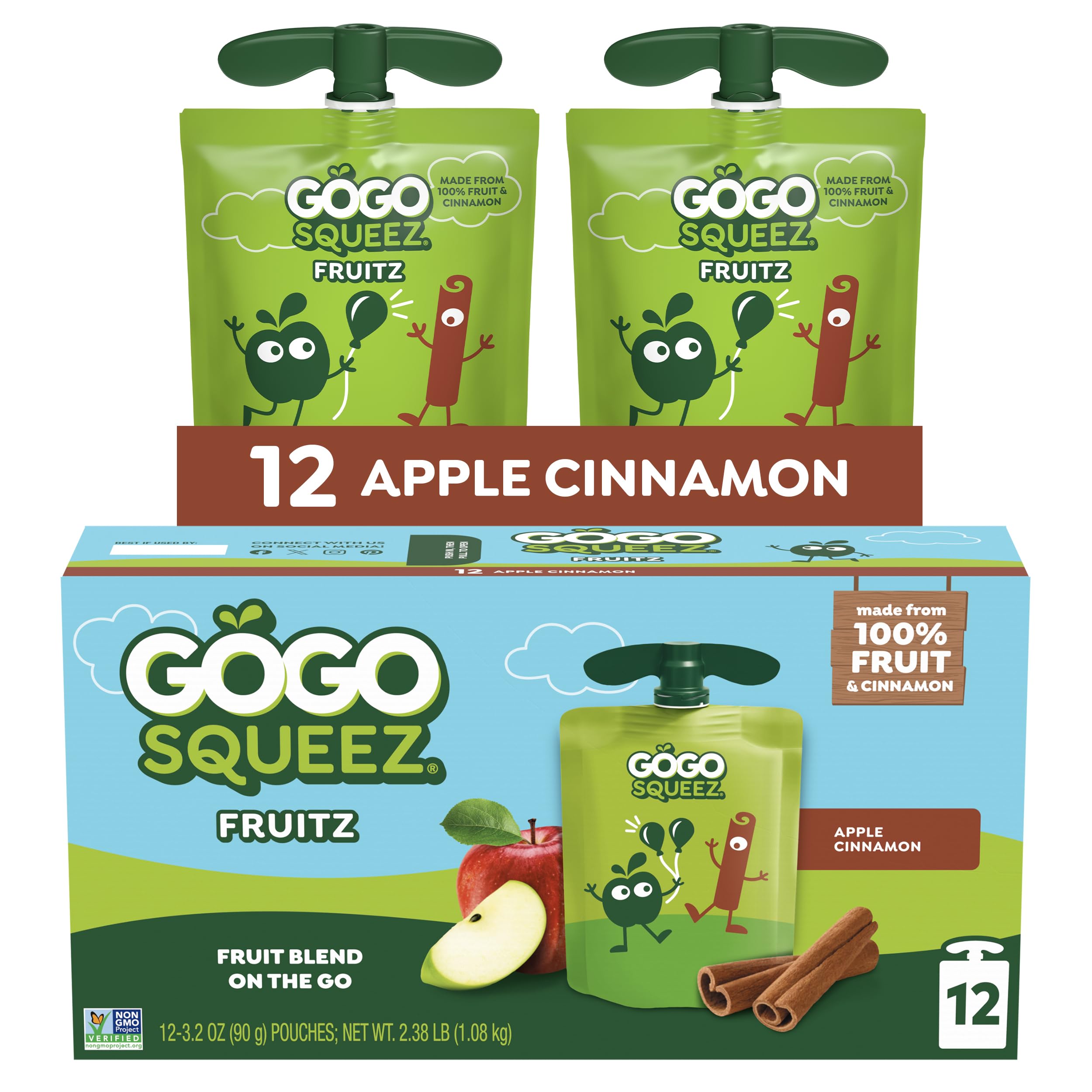 GoGo squeeZ Apple Cinnamon pouch front for on-the-go snacking