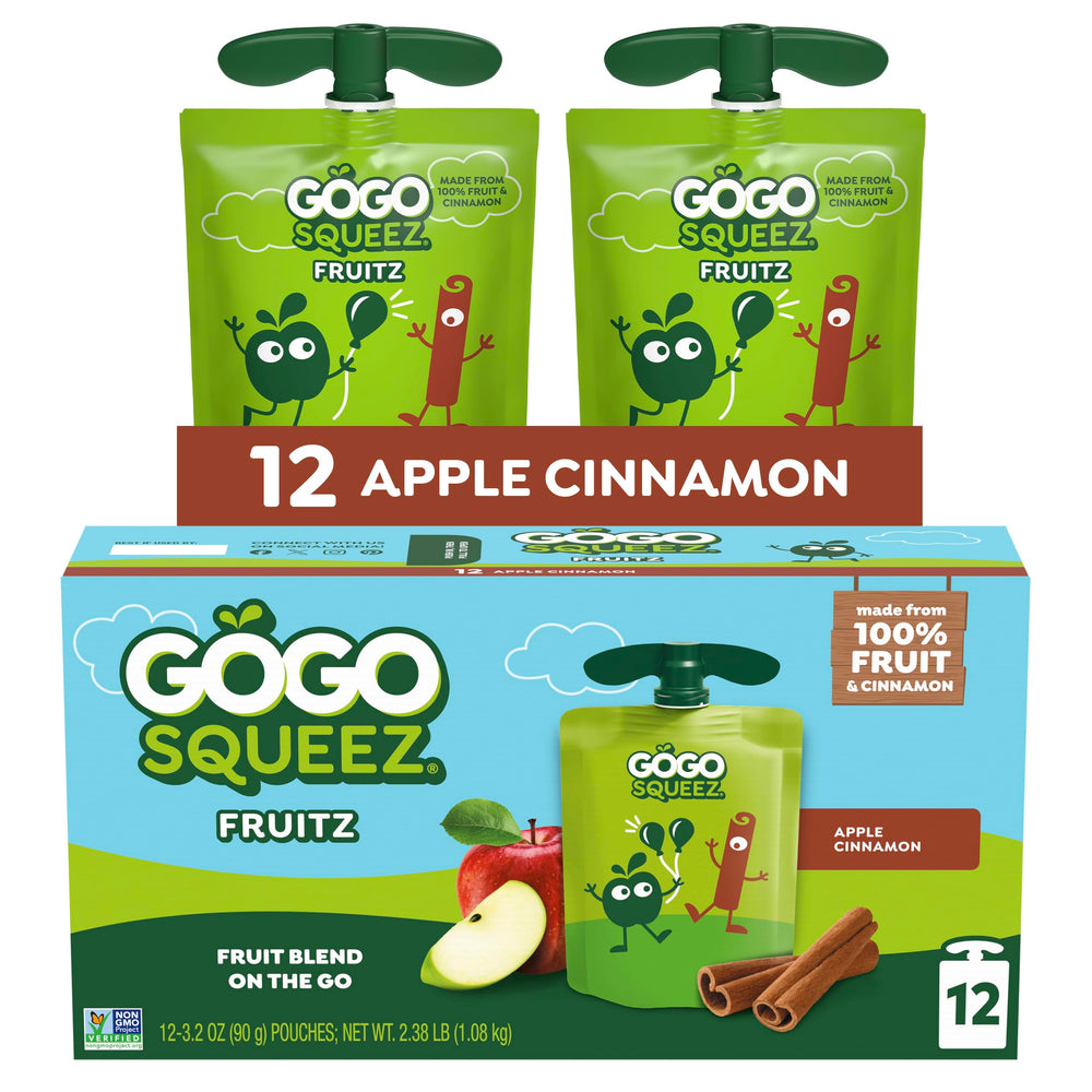 GoGo squeeZ Apple Cinnamon pouch front for on-the-go snacking