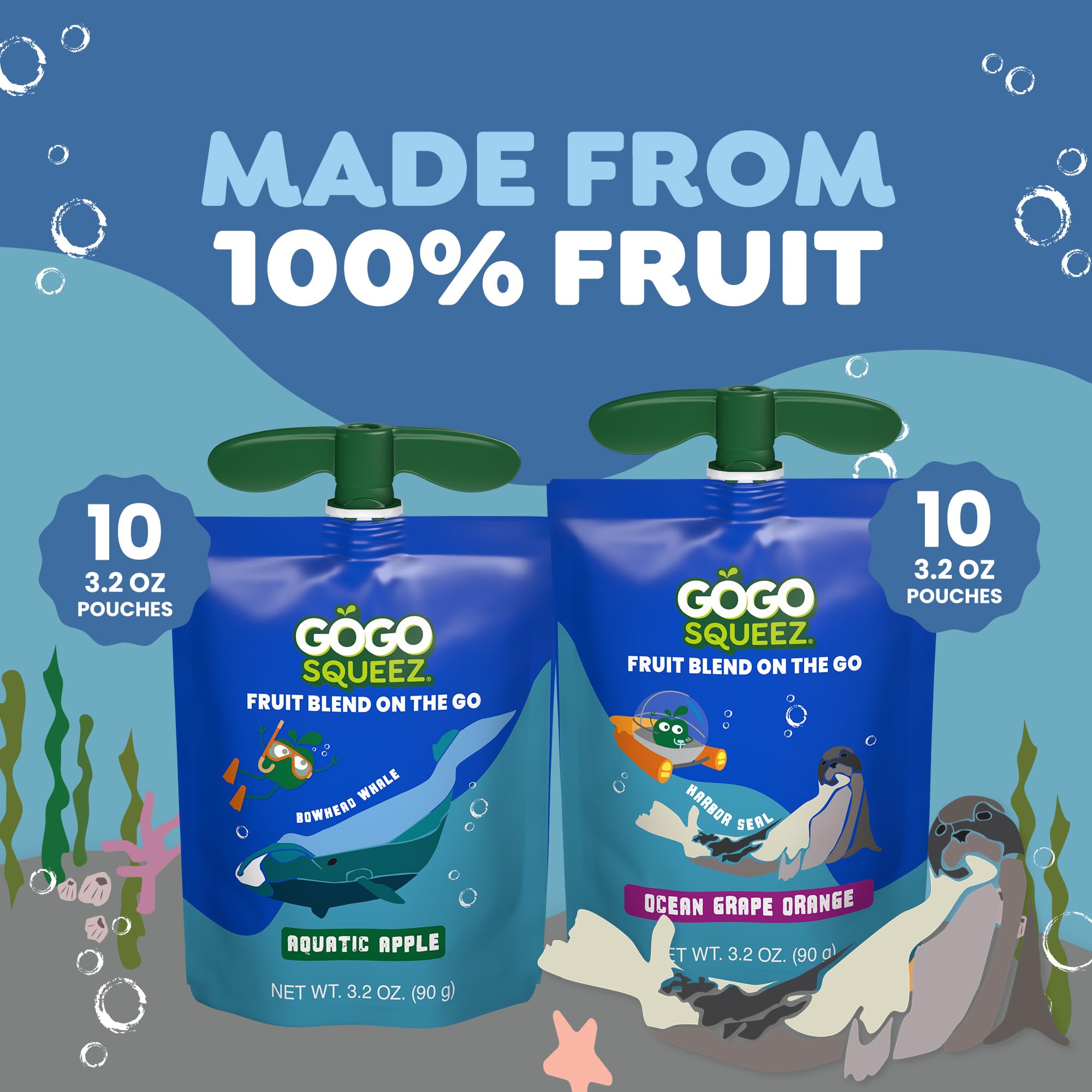 GoGo squeeZ Narwhal pouch; recyclable TerraCycle friendly packaging.