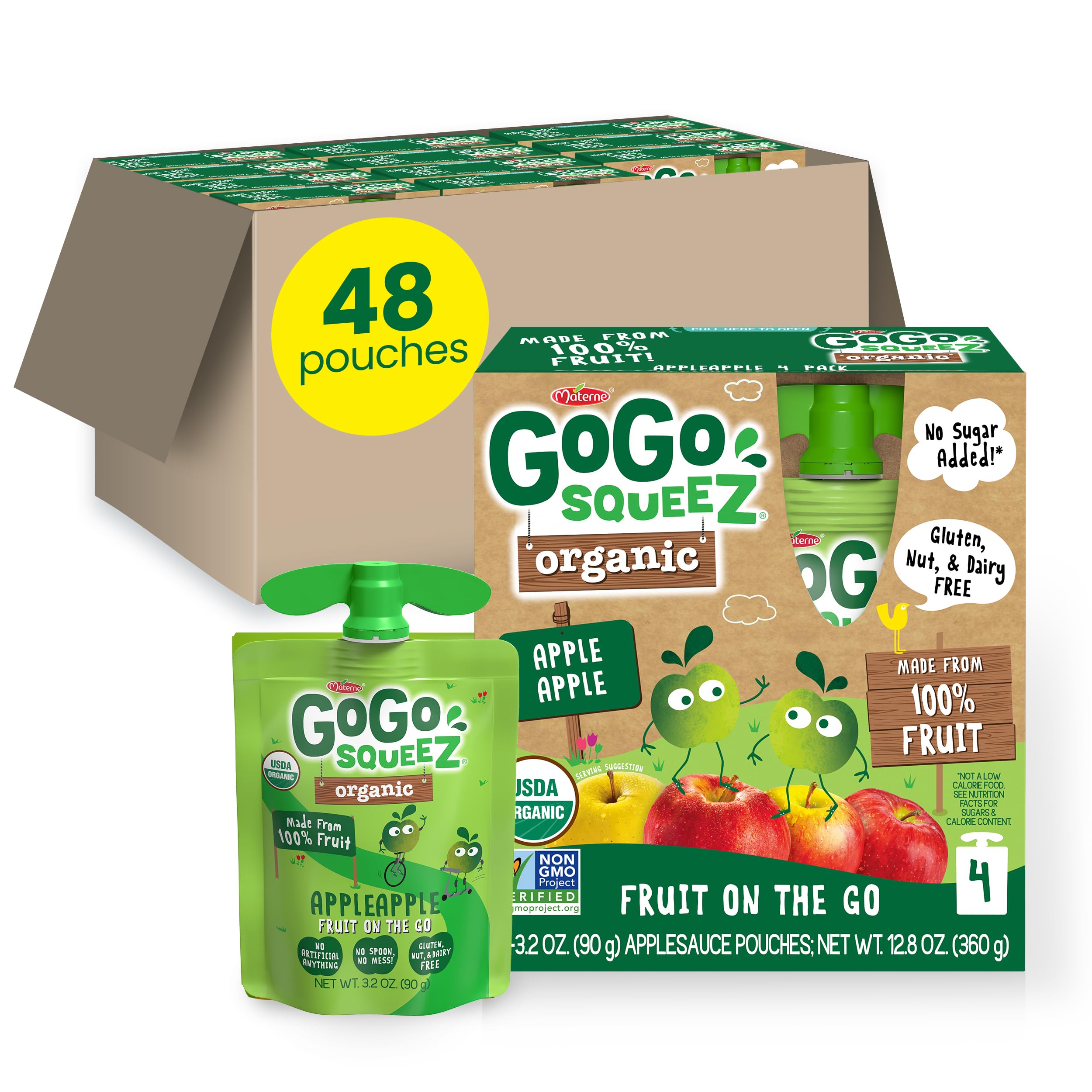 GoGo squeeZ Organic Apple Apple pouch on the go, mess-free snack for kids.