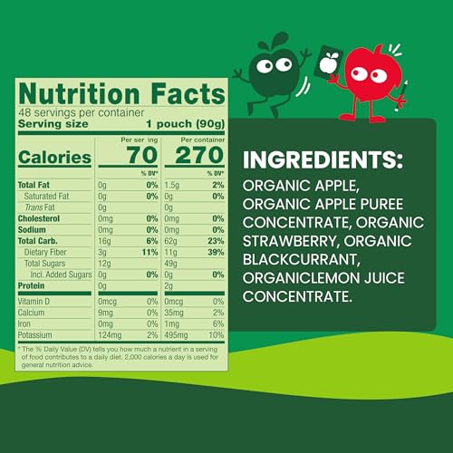 GoGo squeeZ Organic Apple Strawberry pouch with cap ready for on-the-go.