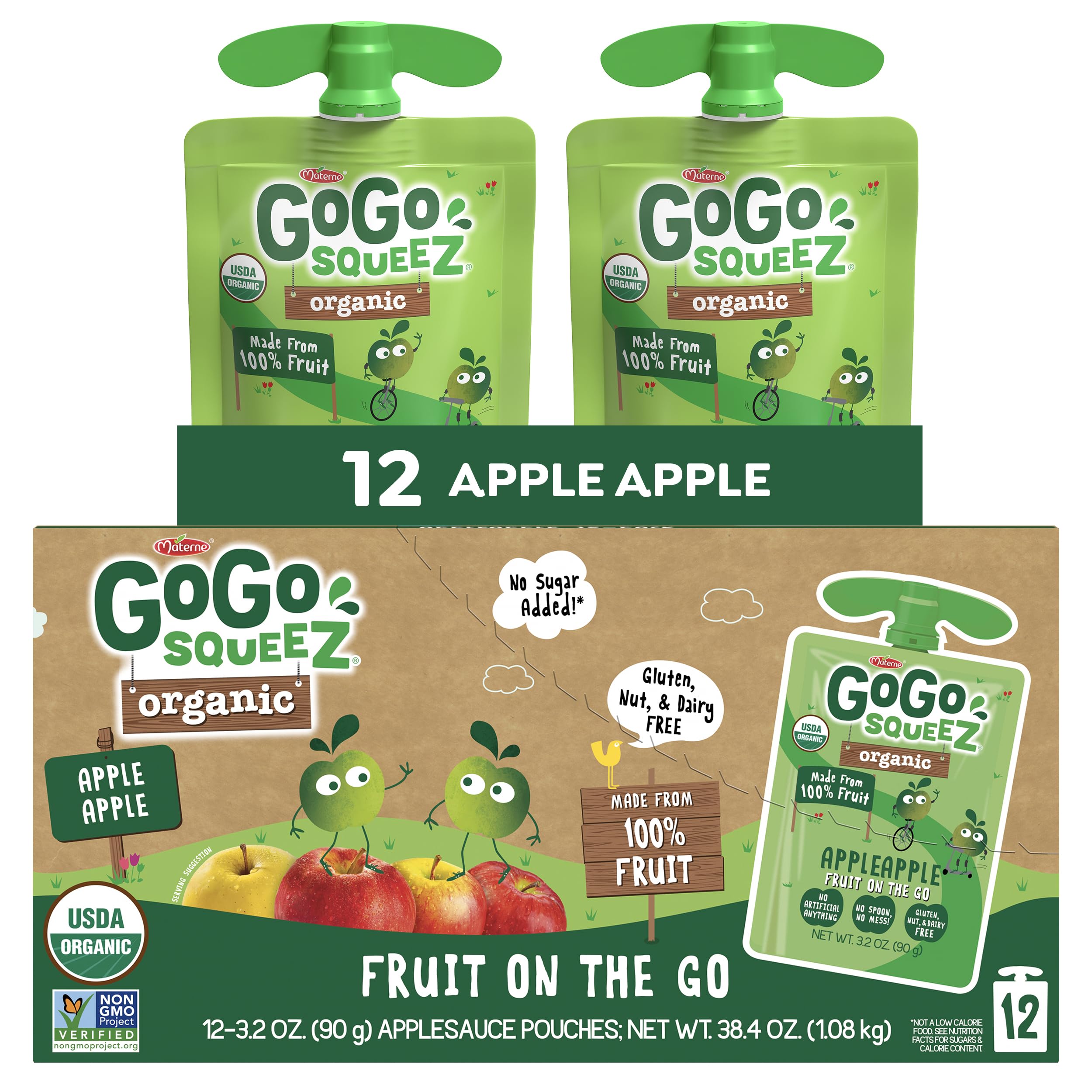 GoGo squeeZ organic applesauce Apple Apple pouch, 3.2 oz, convenient on-the-go snack