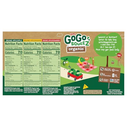 GoGo squeeZ organic fruit puree strawberry pouch for quick tasty snacking