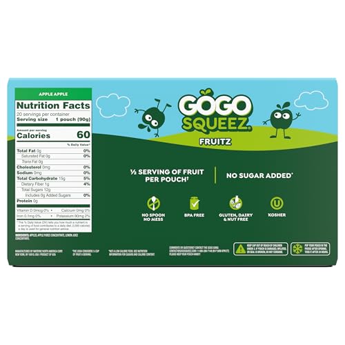 Unsweetened GoGo squeeZ Apple Apple puree pouch for school lunches