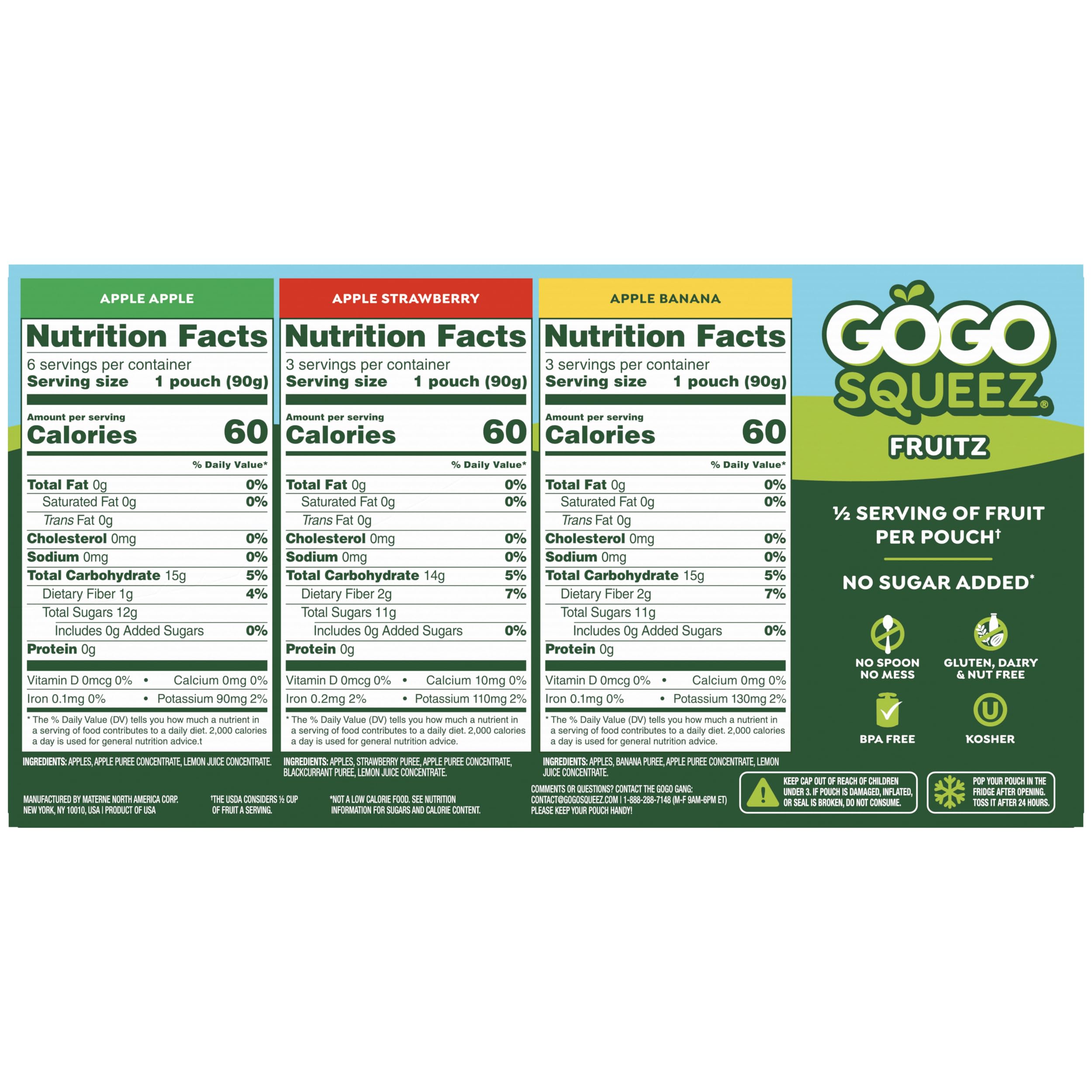 GoGo squeeZ Apple Banana pouch offers a convenient, portable fruit puree for lunchboxes.