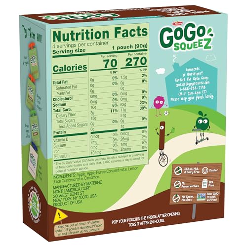 GoGo squeeZ Apple Cinnamon 48-pack in pantry ready for quick lunches.