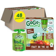 GoGo squeeZ Apple Cinnamon pouch front view for mess-free on-the-go snacking.