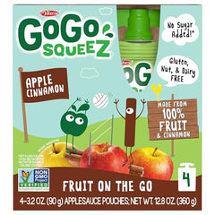 GoGo squeeZ Apple Cinnamon pouch in lunchbox for kid-friendly, mess-free meals.