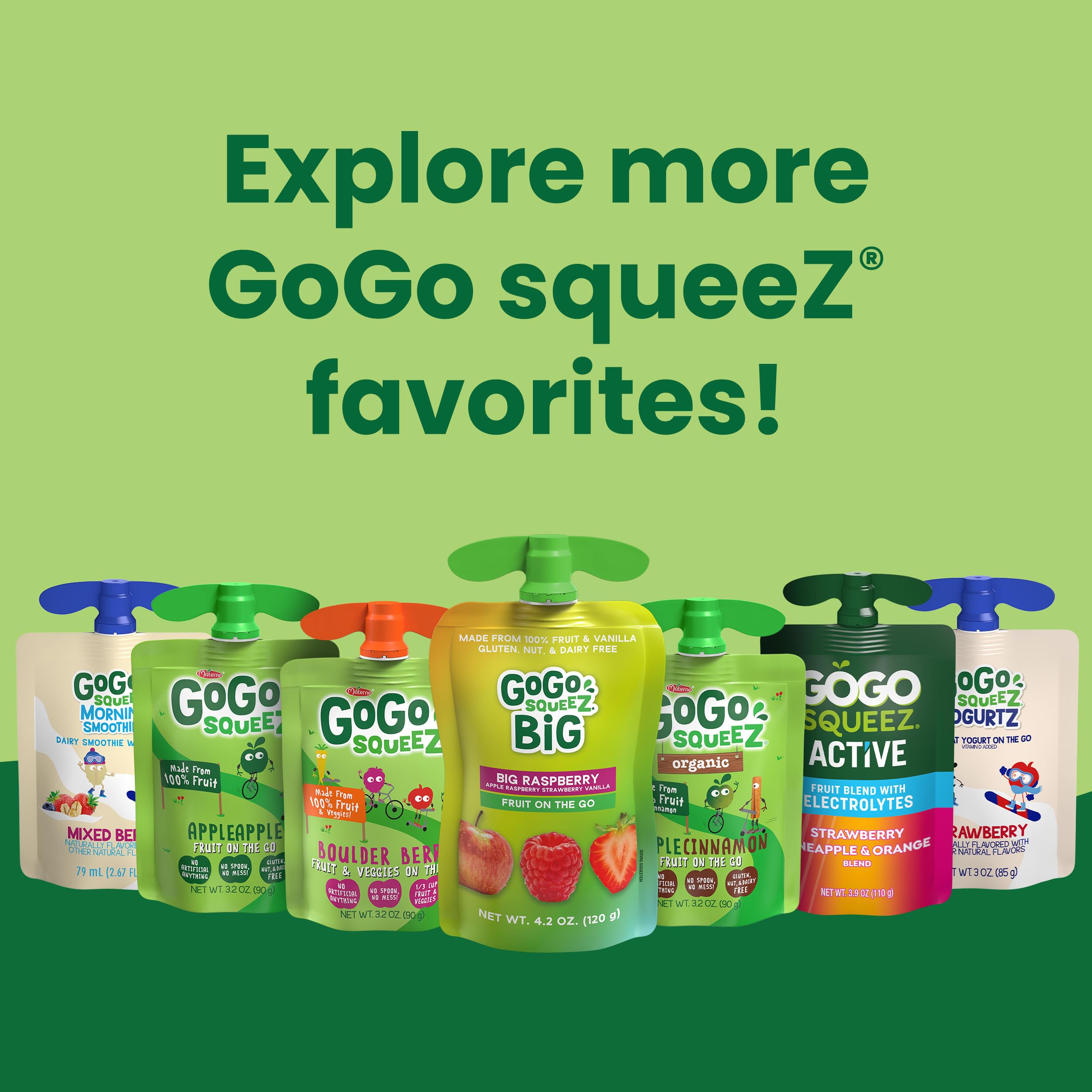 GoGo squeeZ Freezer-ready pouch — ideal for chilling snacks during trips.